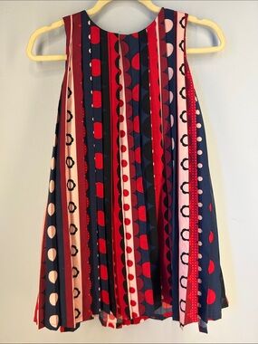 Autograph Navy Red Pink Striped & Dot Pleated Dress